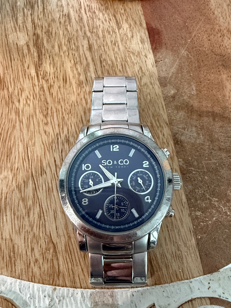 Mens Silver Stainless Steel Watch With Blue Dial